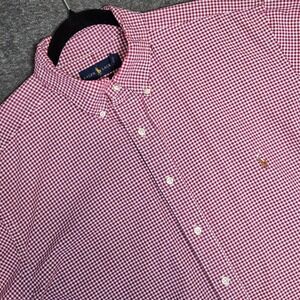 Men's Ralph Lauren Classic Fit XLT Oxford Gingham Plaid Burgandy Short Sleeve